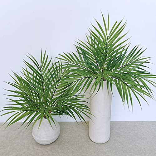 2 Pcs Artificial Tropical Areca Palm Leaf Bushes Faux Greenery Branches Stems In Green 16.9" Tall For Vase Planter Floral Arrangement Bouquet Centerpiece Luau Haiwaiian Party Beach Wedding Decoration #TOP5