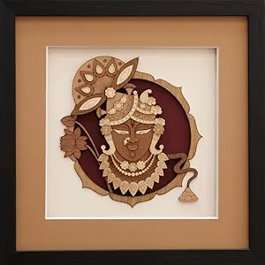 Burnt Orange Wood Veneer Shreenathji (12 inch X 12 inch) Wooden Wall Decor for Living room | Bedroom | Gifts | Wall Hangings for Decoration | Modern Decor Items | Artworks