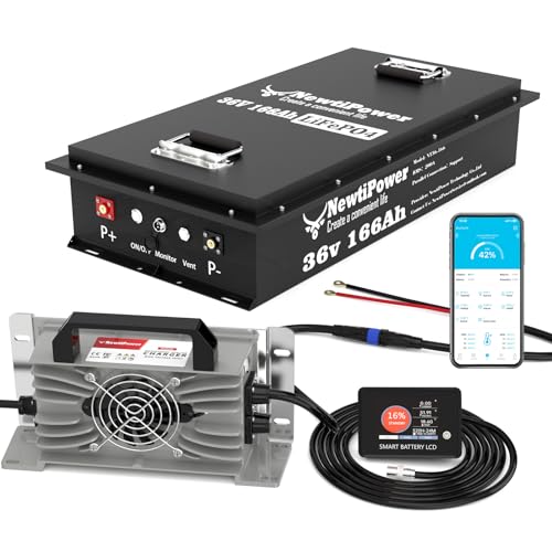 36V 166Ah Golf Cart LiFePO4 Battery with APP&Chager&Monitor,10KW Continuous Power Lithium Battery with 200A BMS, Up to 10000+ Rechargeable Cycles, Perfect for golf cart