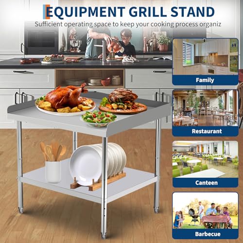 Image of GarveeTech 48x28x30 in Stainless Steel Equipment Grill Stand Table 400 LBS Capacity NSF Certified with Adjustable Legs, 2 in Edge Baffle, for Hotel, Home, Commercial Restaurant Kitchen