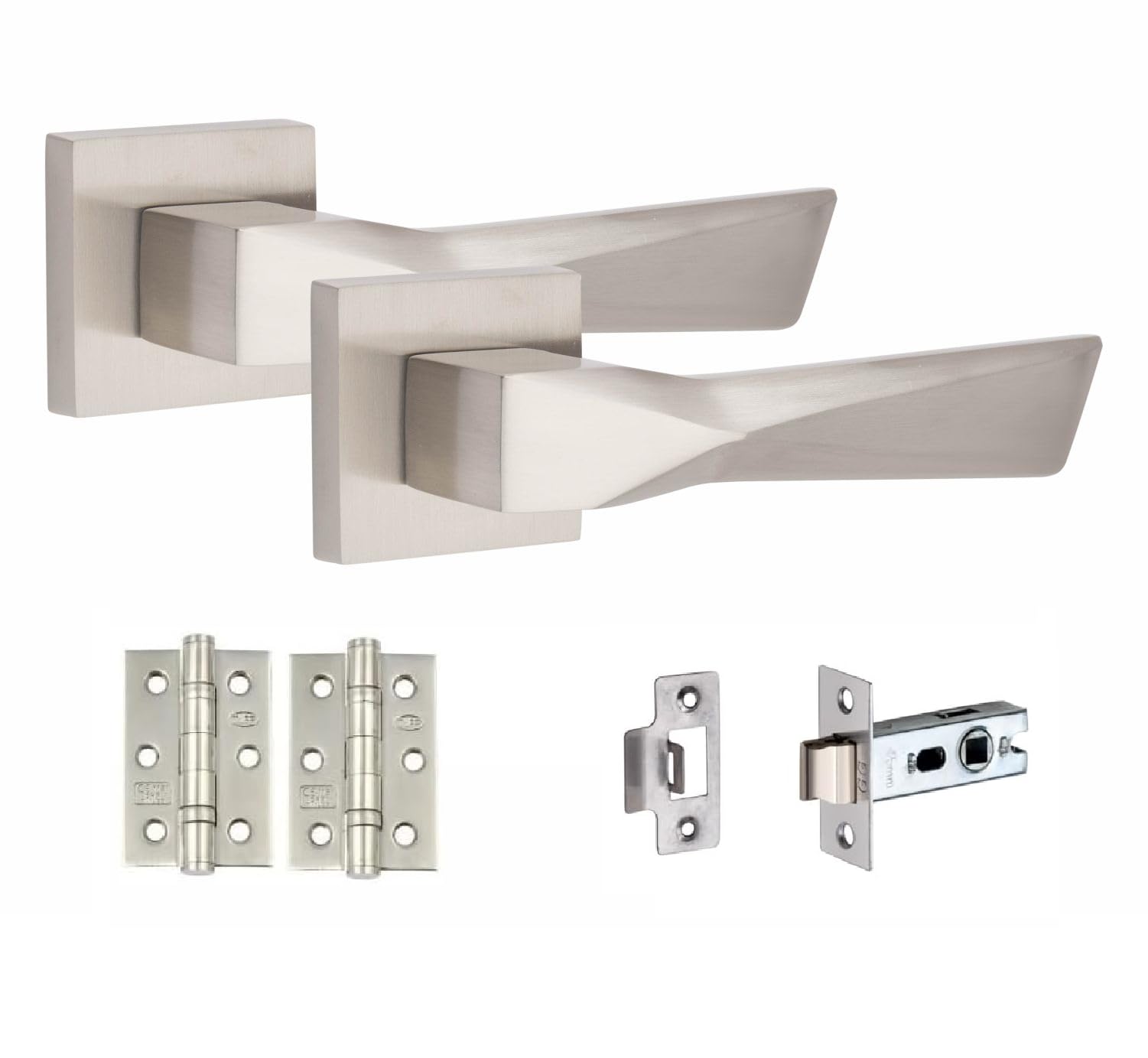 Golden Grace Aura Door Handle Set - Satin Nickel - 3 inch