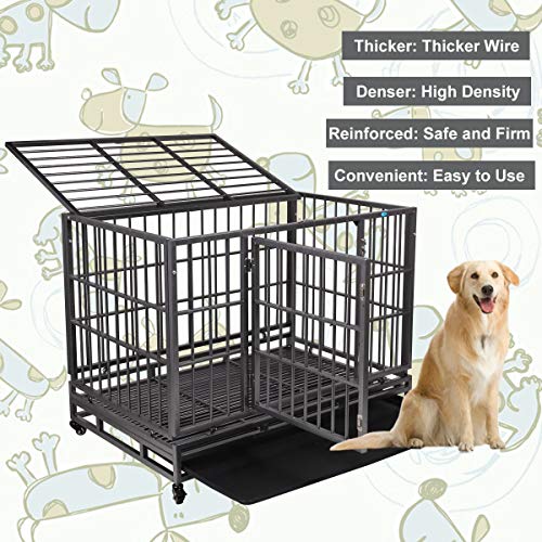Coziwow 42 Inch Heavy Duty Indestructible Dog Crate, Escape Proof Dog Cage Kennel With Lockable Wheels,High Anxiety Double Door Dog Crate,Extra Large Crate Indoor For Large Dog With Removable Tray #TOP1