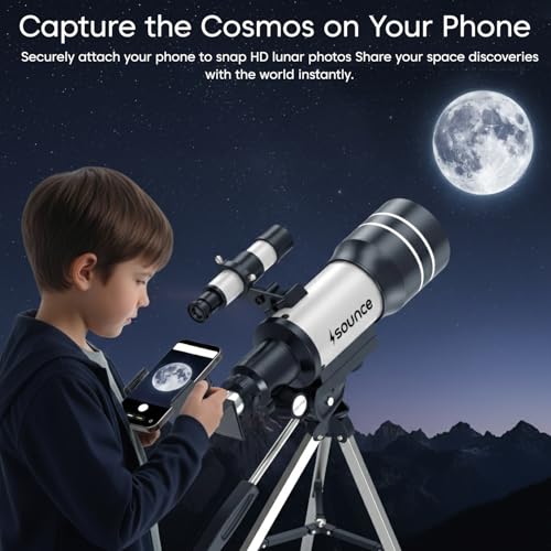 Image of Sounce 70mm Astronomical and Sky Refractor Telescope with 150x Ultra Zoom Fully Coated Glass Optics Alt Az Mount compatible with 70mm Professionals to Explore Moon Planets Star Deep Sky Objects(Black)