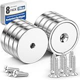 Grtard 8 Pack Neodymium Cup Magnets, 110LBS Holding Force Strong Rare Earth Magnets with Heavy Duty Countersunk Hole and Stainless Screws for Refrigerator, Tool Room, Science, Craft, Office and Garage