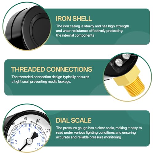 Image of 0-160PSI Well Pump Pressure Gauge 1 /4 inch NPT 2 inch Face Dial, Lower Mount, Multifunctional Practical Dry Pressure Gauge, for Water, Oil and Air Pressure Testing