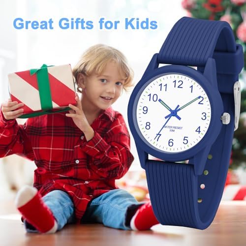 Image of Kids Analog Watch for Boys Girls, Dinosaur Unicorn Learn to Tell Time Watch with Night Light, Waterproof, Military Time, Soft Band Watches for Ages 4-12 Great Birthday Gift