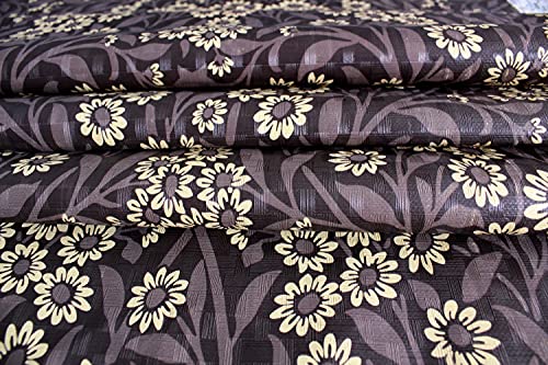 Image of The Furnishing Tree Square Shaped WxL 54x54 Inch 4 Seater Table Cover Floral Pattern Brown Mustard, Waterproof PVC