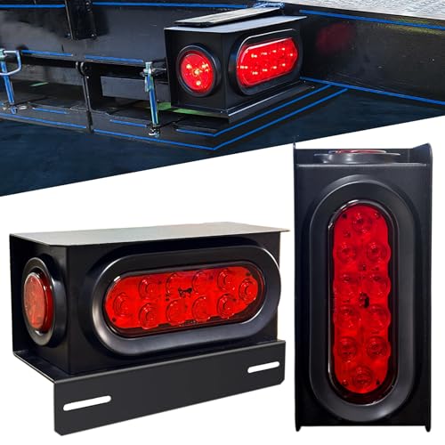 WALSIO 2 PCS Red Led Trailer Lights Kit with Screw Mount Steel Boxes, w/6 Inch Oval Tail Lights & 2 Inch Round Side Lights, w/Grommet Plugs Wire Connectors (Red Side Lights)