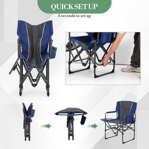 Oversized Heavy Duty Folding Camping Director Chair for Adults β Portable Outdoor Lawn Chair with Side Table, Side Pocket & Cup Holder β Ideal for Camping, Beach, Fishing, Garden, Deck, RV - 4