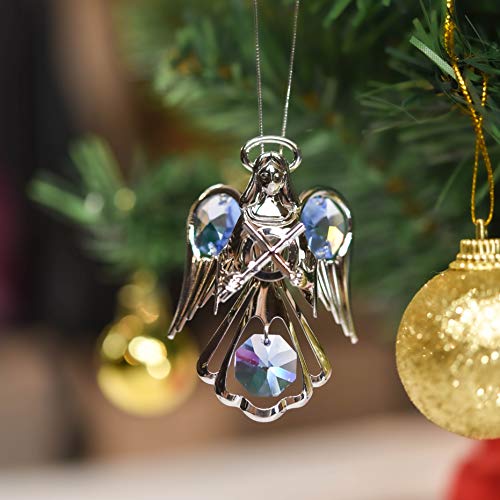 Mascot - Hanging Sun Catcher Or Ornament Angel Holding Cross With Blue Swarovski Austrian Crystals - Christmas Ornaments For Home Decor And Christmas Tree Decoration #TOP5