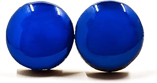 Stud Earrings Set, Bold Blue, 10 mm, Round Studs for Women Girls Men, Handmade, Stainless Steel Posts for Sensitive Ears, Lightweight Color Dot Earrings by Candi Cove Designs