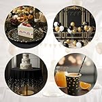 Black and Gold Party Supplies - Party Dinnerware - Black Paper Plates Napkins Cups, Gold Plastic Forks Knives Spoon for Halloween, Graduation, Birthday, Cocktail Party，New Year Eve 16 Set - Image 3