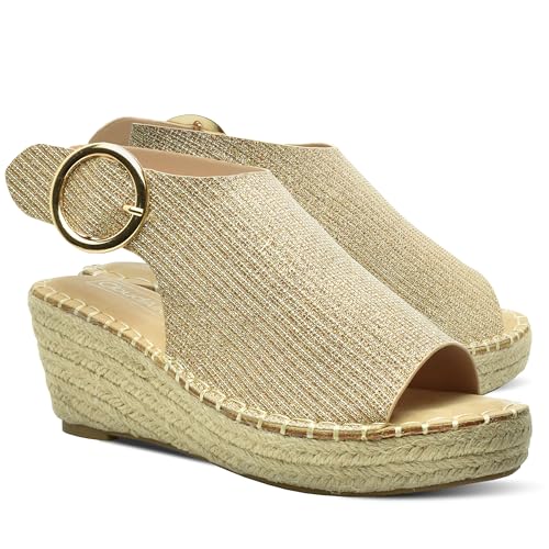 Image of CLOUDAIR Selina Women's Espadrille Wedge Sandals - Comfortable and Stylish Platform Slip On Sandals with Buckle Closure, Comfy Wedge Heels for Women, Fashion Summer Sandals