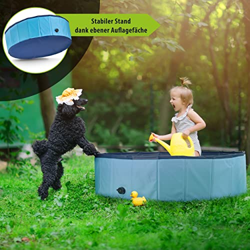 Stabiler Hundepool | Planschbecken für Hunde | Faltbarer Pool mit Ablassventil | rutschfeste Badewanne | Bällebad Kinder | Bälle Bad inkl. Badebürste & Reparaturset - Dog Pool 80x30 (Blue) - Image 6