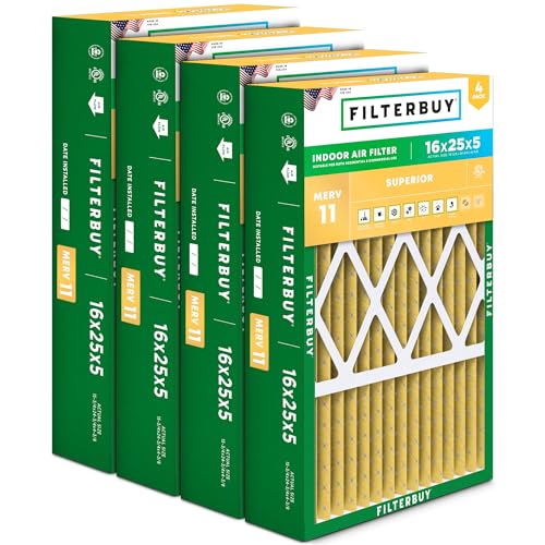 Filterbuy 16x25x5 Air Filter MERV 11 Pet & Allergy Defense (4-Pack)