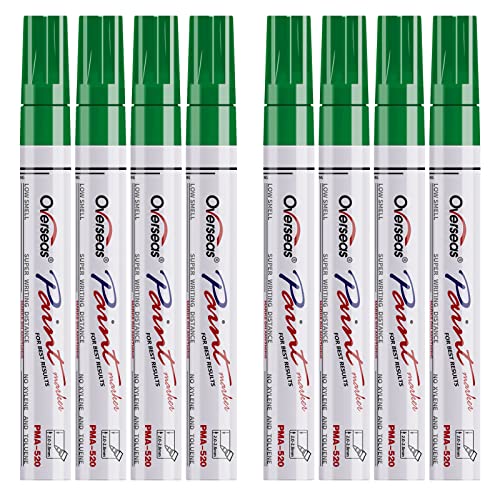 Overseas Paint Pens Paint Markers - Green Permanent Markers 8 Pack Oil Based Waterproof Quick Dry Medium Tip Marker Pen for Metal Wood Fabric Plastic Rock Stone Mugs Canvas Glass Art Craft