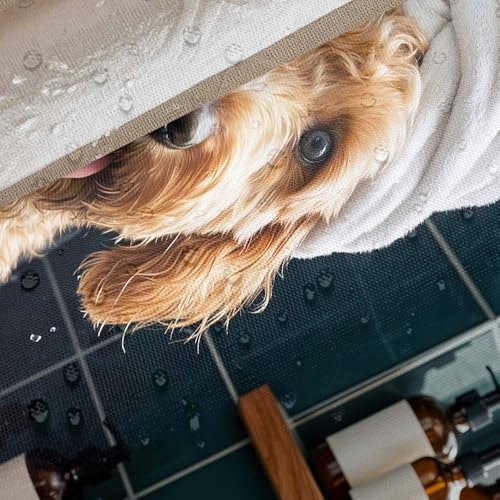 Image of Funny Dog Shower Curtain for Bathroom, Cute Fun Teddy Dog Animal Shower Curtain, Funny Puppy Hilarious Waterproof Bath Curtain Polyester Fabric with 12 Hooks 72x84 Inch