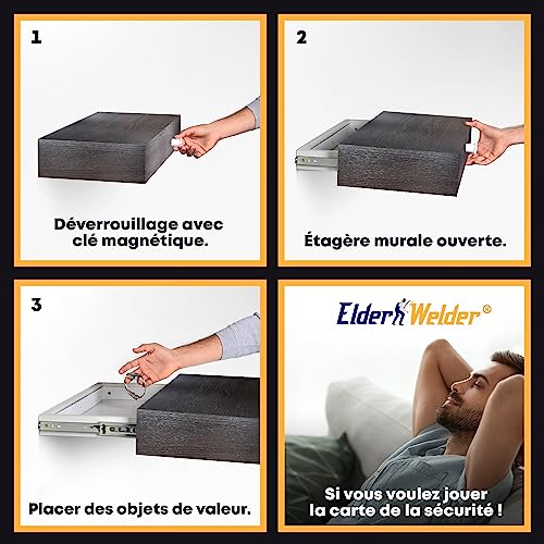 Étagère secrète Elder Welder® wengé 30x60cm avec compartiment fort à clé