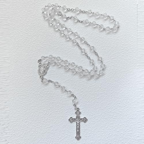 Rnivida Catholic Crystal Beads Rosary with Miraculous Medal, Cross Crucifix Rosaries Communion Rosary for Women4