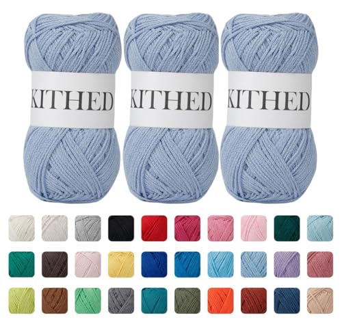 Image of Cotton Yarn,10.5oz,526yard,3 Pack ,Soft Yarn for Crocheting and Knitting (28 Light Blue)