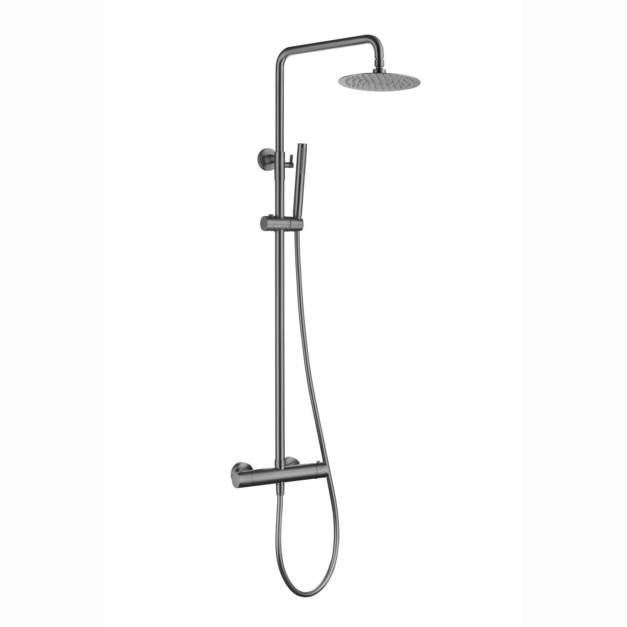 Enki Gunmetal Grey Dune, Sh0621, Thermostatic Shower Mixer Set, Solid Brass, Overhead Shower, Hand Shower, Anti-Scald Device, Contemporary Design, 1-Year Guarantee