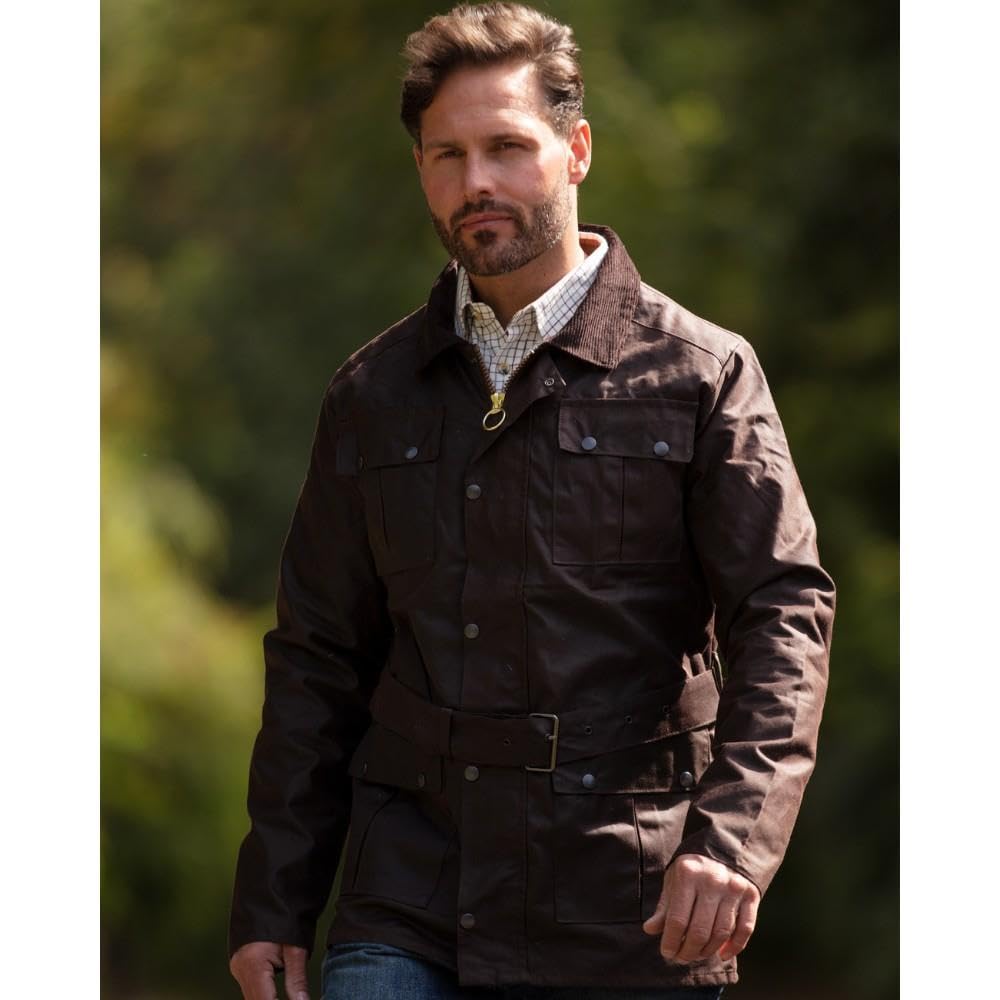 Walker and Hawkes - Men's Wax Grafton Motorcycle Jacket - Brown - 3X-Large