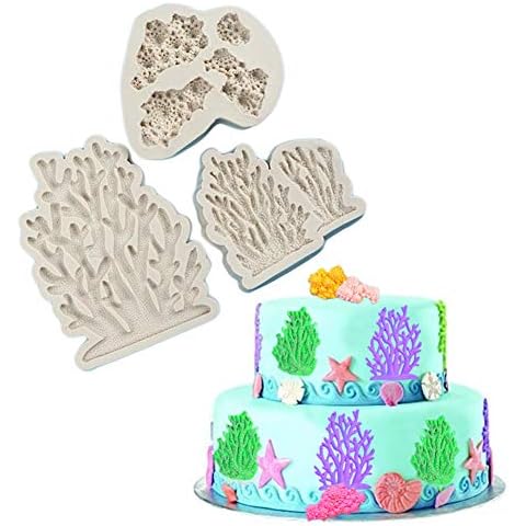 Coral Water Grass Reef Silicone Soap Mold Epoxy Resin Casting Molds DIY Chocolate Candy Cookie Mould Ocean Style Fondant Cake Decorating Baking Tool 3 Pcs Cover