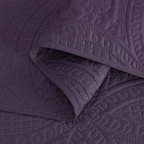 Image of Chezmoi Collection Austin 3-piece Oversized Bedspread Coverlet Set (Queen, Purple)