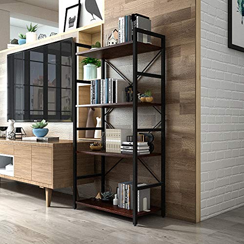 HATON 4-Tier Bookshelf, Simple Industrial Bookcase Standing Shelf Unit Storage Organizer with Wood Look Accent and Iron Frame for Home, Office, Study - Rustic Brown - Thumbnail 2