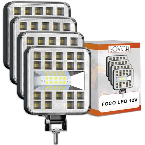 Sovica Focos led 4x4 12V tractor trabajo 4 uds 48W 8,4 cm – Alta potencia y haz amplio para máxima visibilidad – Ideal para maniobras nocturnas y trabajos agrícolas – Perfecto para tractores y 4x4