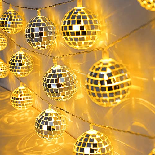 AceList Guirnalda de luces LED con espejo de discoteca, 20 ledes para pared, ventana, árbol, interior, terraza, fiesta, boda, Navidad, dormitorio, decoración (blanco cálido) Cover