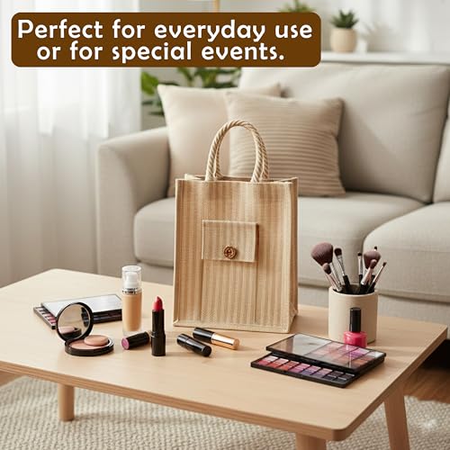 Image of Match Made Eco Friendly Reusable Jute Bag, Yoga Printed Jute Bag, Grocery Shopping Bag, Multi-Purpose Bag, Jute Lunch Bag, Sturdy Handle with Zipper Lock