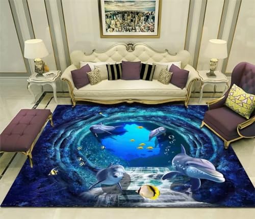 Tapis de sol lavable et antidérapant motif marin pour salon et chambre