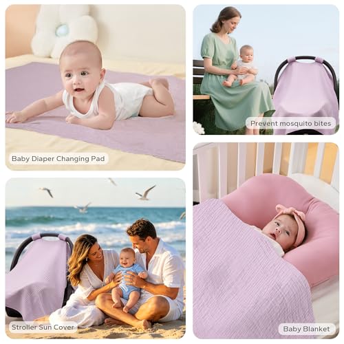 Image of SERAPHY Muslin Car Seat Cover Baby, Universal Carseat Covers Baby Girl Boy | 100% Muslin Cotton, Universal Fit, Breathable, Soft Infant Car Seat Canopy, For Boys and Girls, Sun & Wind Protection