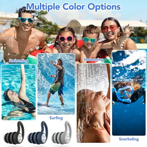 Swimming Ear Plugs Waterproof Earplugs - 3 Pairs Silicone Swim Ear Plugs for Adult Kids, Water Sports Earplugs for Showering, Bathing, Surfing - Keep Ear Water Out (Naxy Blue,Grey,Black, One Size) - Image 6
