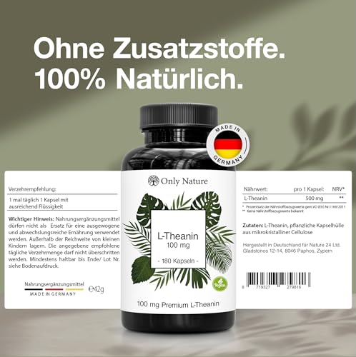 L-Theanin Only Nature 100 mg – 180 Kapseln – Laborgeprüft und Vegan