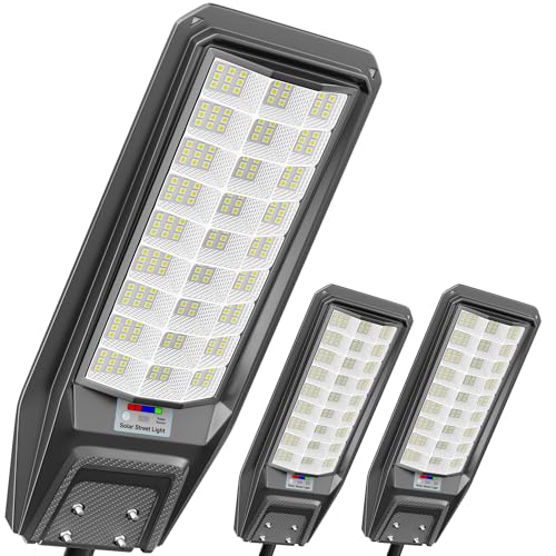 3‑Pack Solar Street Lights Outdoor, 8000W Super Bright LED Solar Powered Street Lamps with Motion Sensor, Dusk to Dawn, IP66 Waterproof for Yard, Garden, Parking Lot, Driveway, Farm Black 3