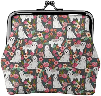 Cute Havanese Dogs Lovers Rose Flower Floral Animals 3D Print Wallets Purses For Women Girls, PU Leather Vintage Buckle Coin Kiss-Lock Change Purse Card Holder Pouch Small Makeup Bags Birthday Gifts