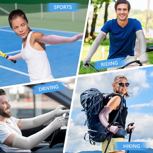 Image of Jecery 2 Pairs UV Long Sun Gloves Women's Sunblock Driving Gloves Non Slip Full Finger Arm Sun Protective for Outdoor Sports