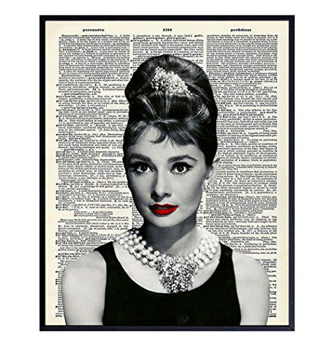 Audrey Hepburn Upcycled Dictionary Wall Art Print - Vintage 8x10 Unframed Photo - Perfect Easy Gift - Chic Home Decor - Red Lips