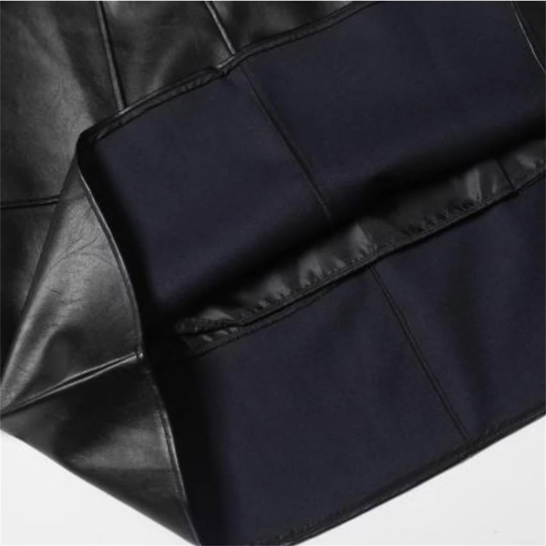 Suwequest Herbst A-Linie Midi PU Leder Röcke Hohe Taille Taschen Ausgestellt Knielang Schwarz Kunstleder Röcke