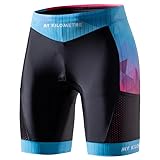 MY KILOMETRE Short Triathlon Femme – Cuissard de Cyclisme Compressif avec 2 Poches Latérales, UPF50+ pour Natation, Course à Pied（Bleu XXL）