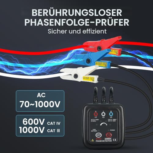 EITAI1000C Kontaktloser Phasendrehungsmesser, Drehfeldmessgerät, AC 70V-1000V, Φ1.6mm-16mm, Hersteller-Direktvertrieb, Phasenrotationsmessgerät, Non-Contact Phase Sequence Tester, Phase Rotation Meter