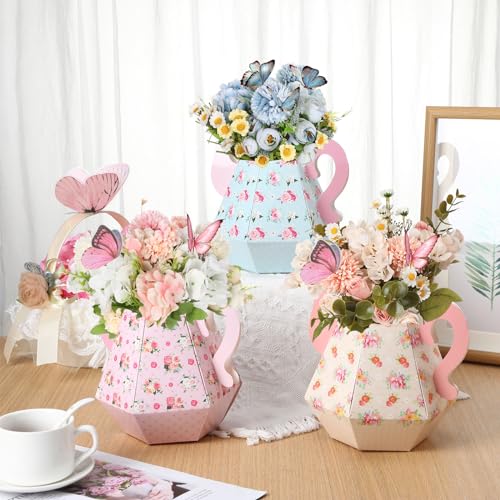 Fulmoon 6 Pcs Tea Party Decorations 6.7'' Flower Box Table Paper Teapot Princess Centerpiece Vase Table Decor Wonderland Fancy Party Decor for Floral Tea Birthday Baby Shower Wedding (Cute) by Fulmoon - Image 4