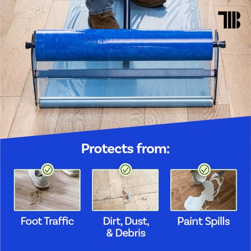 Floor Protection Film, 48\" x 200\', Made in USA, Blue Self Adhesive Floor Protector Tape for Moving, Painting and Construction, Temporary Covering to Shield Hardwood, Tile, Hard Surfaces - Thumbnail 7