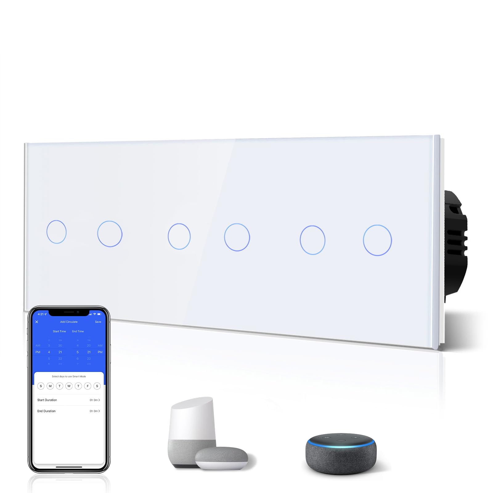 BSEED Interruptor Inteligente WIFI,Interruptores Tactil Con Cristal,Compatible con Alexa,Tuya y Smart Life,Requiere Cable Neutro,2 Gang 1 Vía,86mm Blanco — view 146