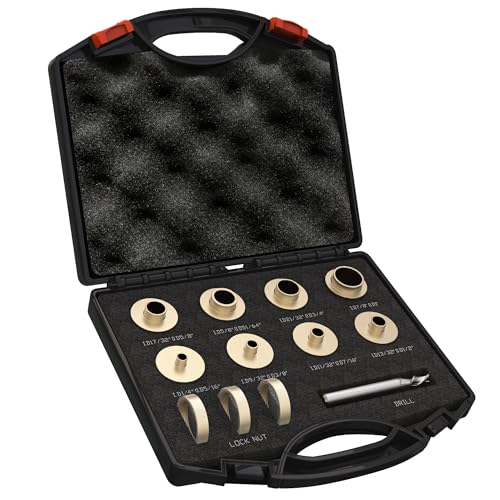 BOZXYE 11 Pcs Premium Brass Router Template Guides Set - Fit Any Routers Sub-Base of The Porter Cable Style Router Bushing Guide Set with Carrying Case