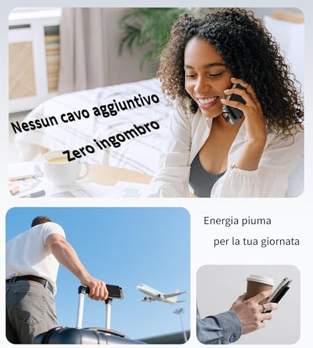 Auskang 5000mAh Power Bank con cavo Type-C integrato, caricatore portatile ultra sottile e super leggero, piccola batteria esterna, compatibile con iPhone15 Series, Samsung, Xiaomi, ecc.-Nero - 6