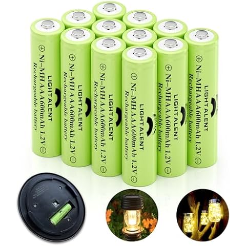 Lightalent Ni-MH AAA Rechargeable Batteries, Triple A High Capacity 1.2V Pre-Charged for Garden Landscaping Outdoor Solar Lights, String Lights, Pathway Lights (AAA-600mAh-12pack) Cover