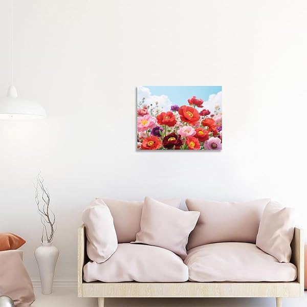Fokenzary DIY 数字絵画 油絵 絵画 けしの花 キャンバス 大人 初心者用 ブラシとアクリル絵具付き フレームなし (40x50cm) - 3